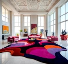 Handcrafted Bold Multicolor Abstract Luxury Living Rug